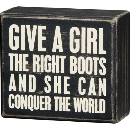 Box Sign - Conquer The World - 4" x 3.50" x 1.75" - Wood