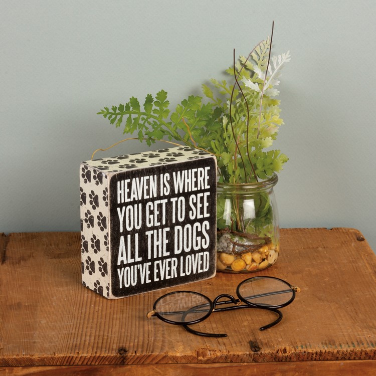Box Sign - All The Dogs - 4" x 4" x 1.75" - Wood, Paper