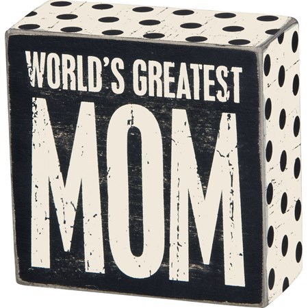 Box Sign - Greatest Mom - 4" x 4" x 1.75" - Wood, Paper