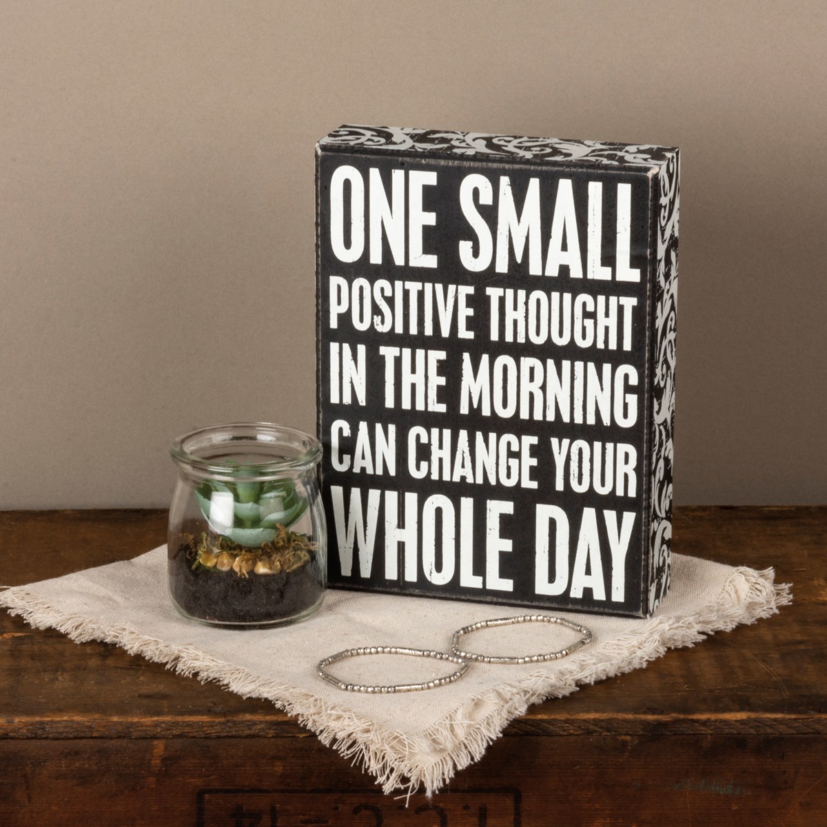 Box Sign - Positive Thought - 6" x 8" x 1.75" - Wood, Paper