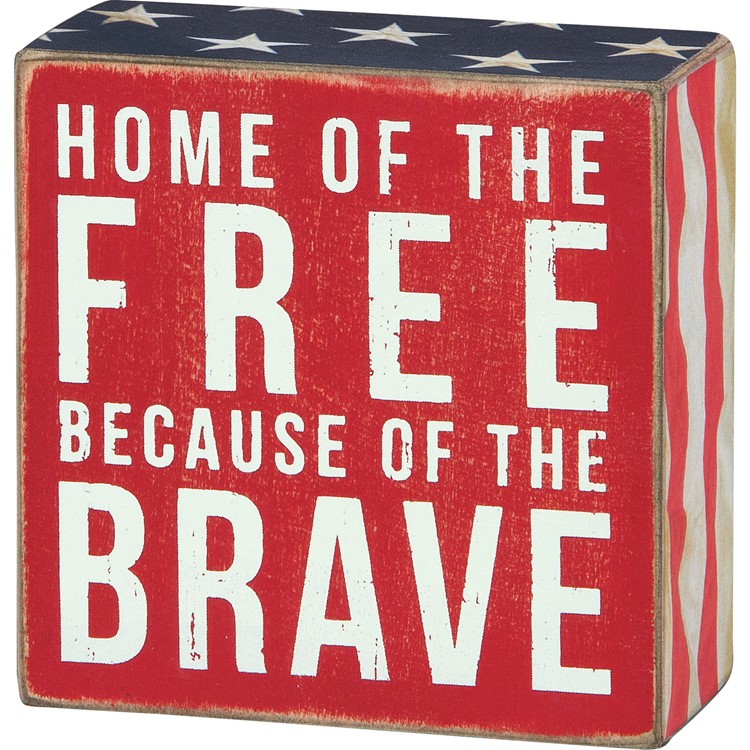 Box Sign - Home Of The Free - 4" x 4" x 1.75" - Wood, Paper