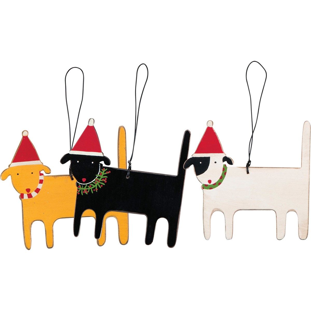 Christmas Dogs Ornament Set - Wood, Wire