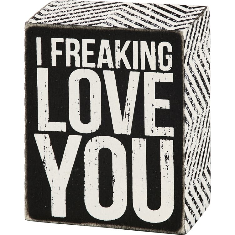 Box Sign - Freaking Love - 3" x 4" x 1.75" - Wood, Paper