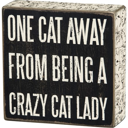 Box Sign - Cat Lady - 5" x 5" x 1.75" - Wood, Paper