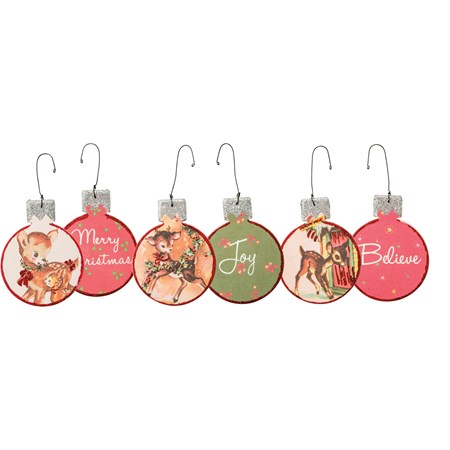 Fawn Christmas Ornament Set - Wood, Paper, Wire, Glitter