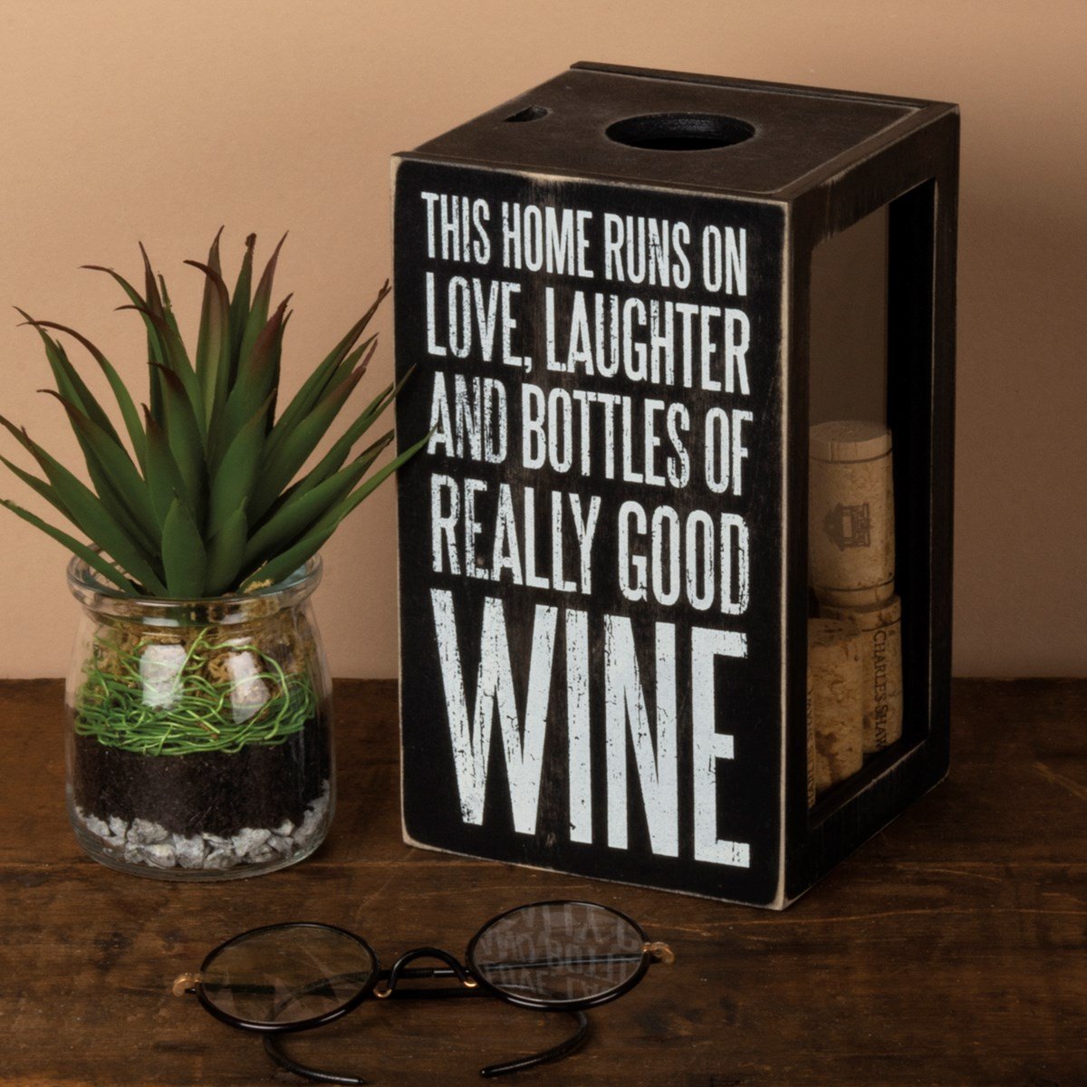Cork Holder - Bottle Of Really Good Wine - 4.25" x 7.25" x 4.25" - Wood, Glass