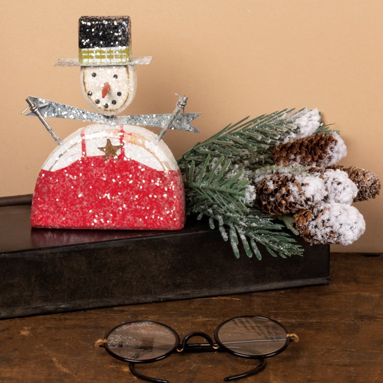 Snowman Chunky Sitter - Wood, Metal, Wire, Mica