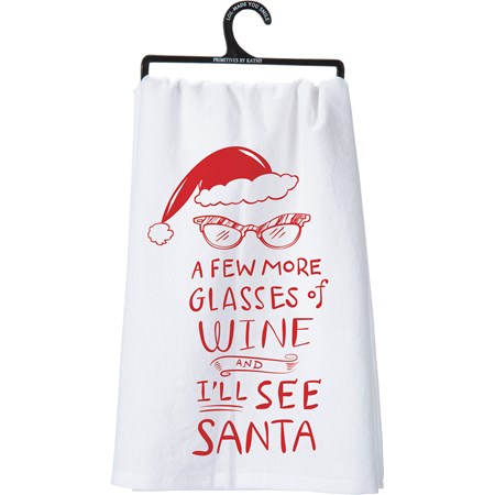 Kitchen Towel - Glasses Of Wine And I'll See Santa - 28" x 28" - Cotton