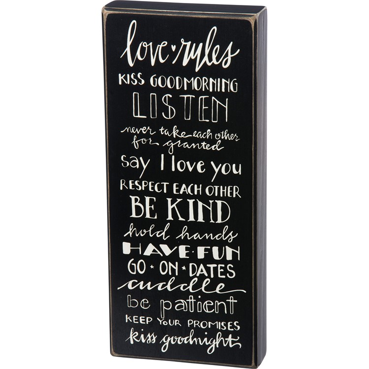 Love Rules Box Sign - Wood