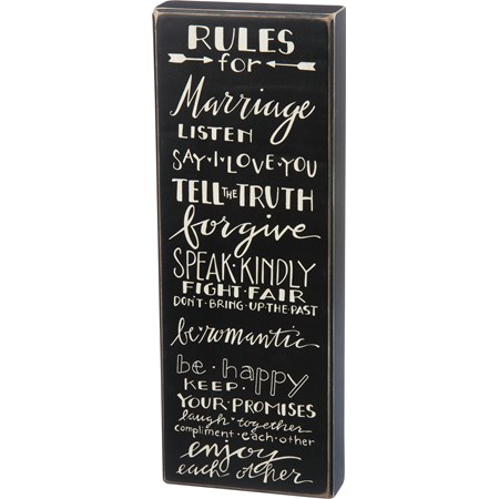 Box Sign - Rules For Marriage - 5.50" x 15" x 1.75" - Wood
