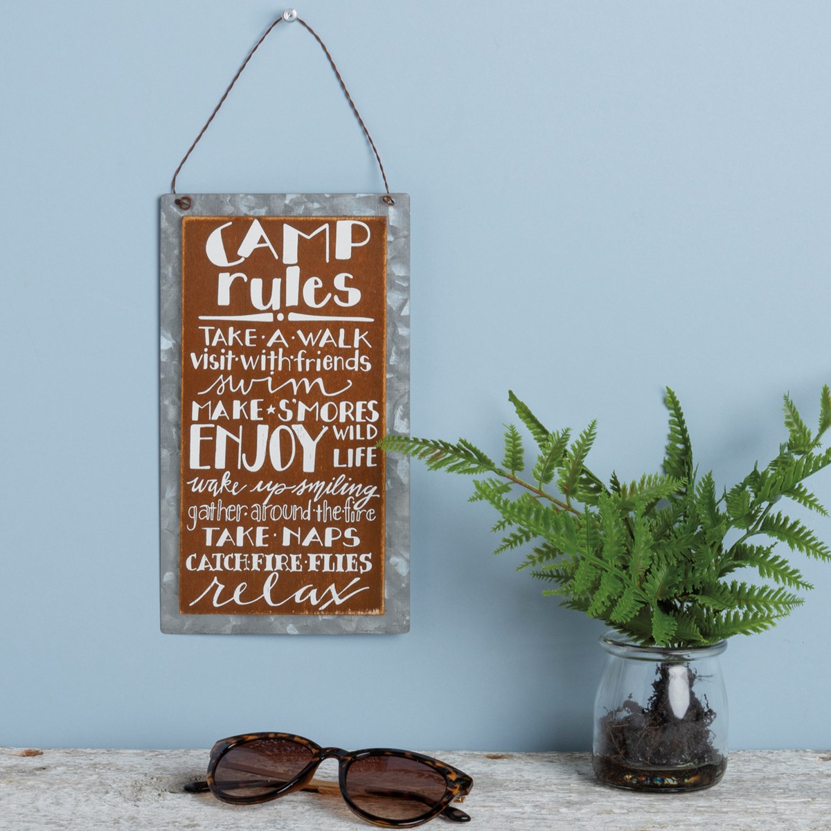 Camp Rules Hanging Decor - Wood, Metal, Wire