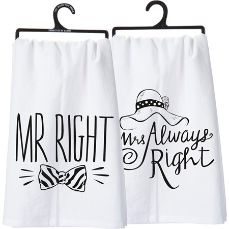 Kitchen Towel - Mr Right Mrs Always Right - 28" x 28" - Cotton