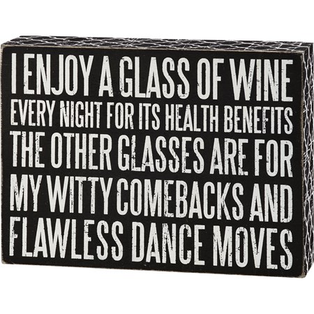 Box Sign - Glass Of Wine - 8" x 6" x 1.75" - Wood