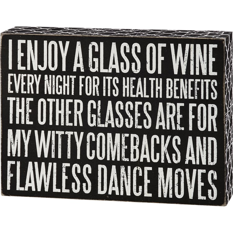 Glass Of Wine Box Sign - Wood