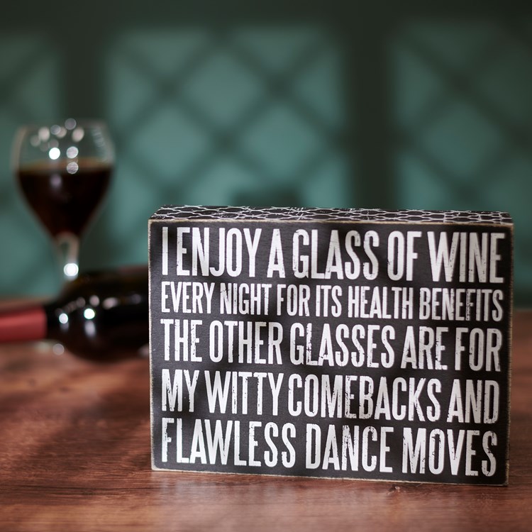 Glass Of Wine Box Sign - Wood