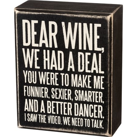 Box Sign - Dear Wine - 4" x 5" x 1.75" - Wood