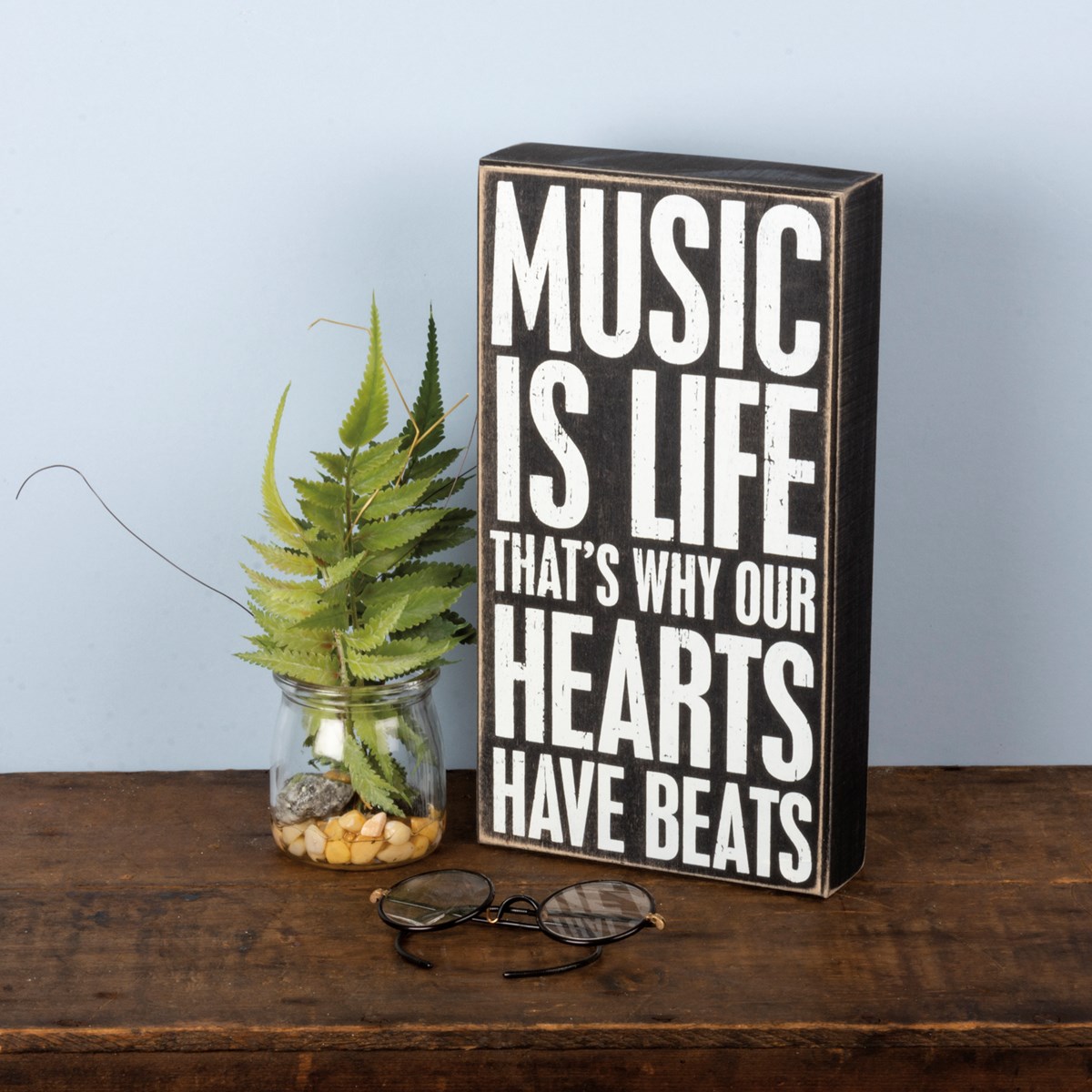 Music Is Life Box Sign - Wood