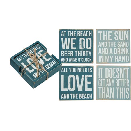 Coaster Set - Beach - 4" x 4" x 1.50" - Wood