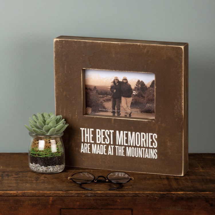 Box Frame - At The Mountains - 10" x 10" x 2", Fits 6" x 4" Photo - Wood, Glass