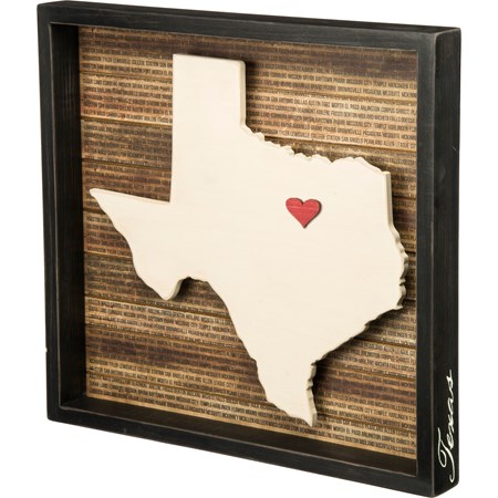 Box Sign - Texas - 16.50" x 15.50" x 1.75" - Wood, Paper