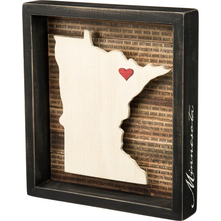 Box Sign - Minnesota - 9.50" x 10.50" x 1.75" - Wood, Paper