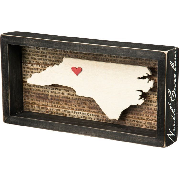 Box Sign - N. Carolina - 12" x 6" x 1.75" - Wood, Paper