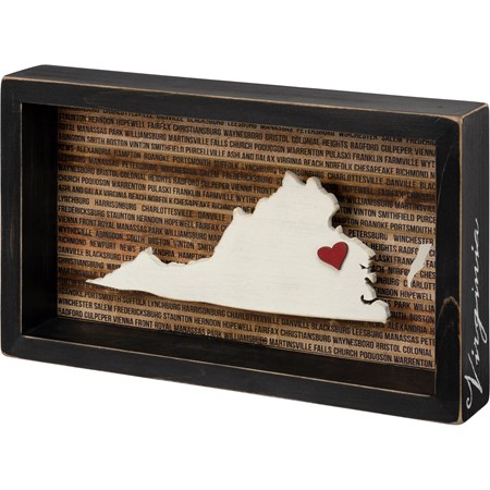 Box Sign - Virginia - 11" x 6.50" x 1.75" - Wood, Paper
