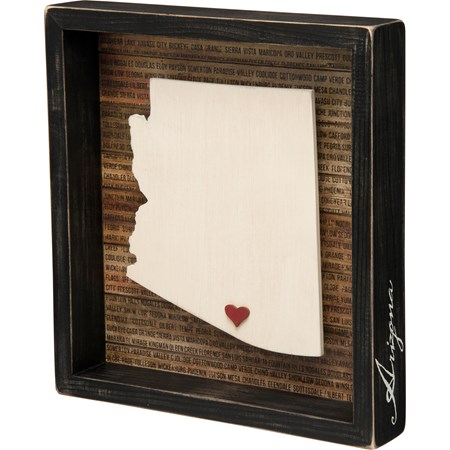 Box Sign - Arizona - 9.75" x 10.50" x 1.75" - Wood, Paper