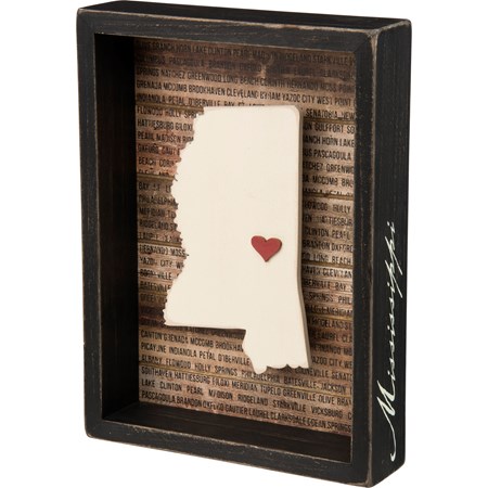 Box Sign - Mississippi - 7" x 9.50" x 1.75" - Wood, Paper