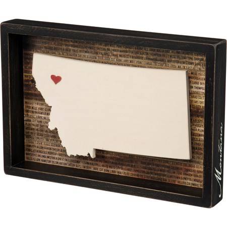 Box Sign - Montana - 14" x 9.50" x 1.75" - Wood, Paper