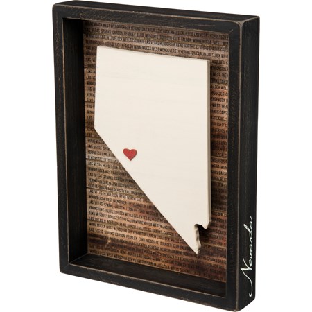 Box Sign - Nevada - 9.50" x 12.75" x 1.75" - Wood, Paper