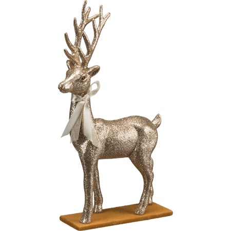Standing Deer Lg - Champagne - 6" x 11.50" x 2" - Styrofoam, Glitter, Ribbon