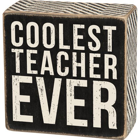 Box Sign - Coolest Teacher - 4" x 4" x 1.75" - Wood, Paper