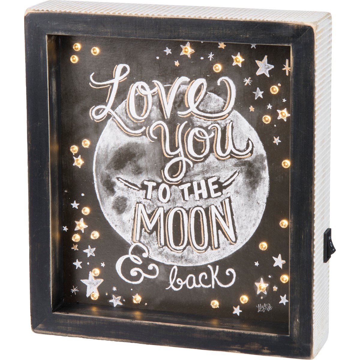 LED Chalk Sign - Love You To The Moon And Back - 8" x 9" x 1.75" - Wood, Paper, Lights