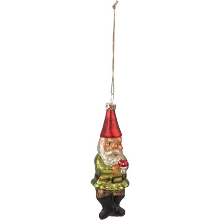 Tall Santa Gnome Glass Ornament - Glass, Metal