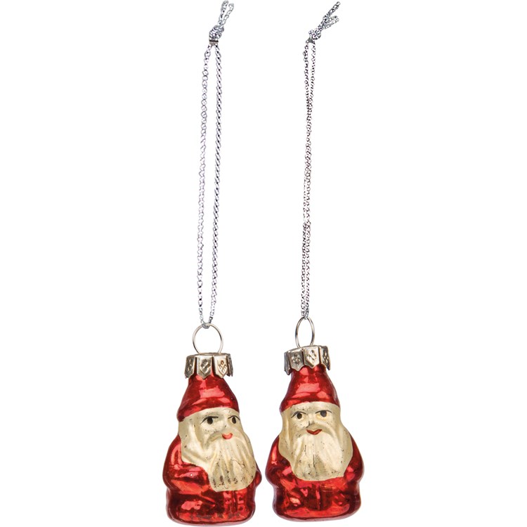 Santa Glass Mini Ornament Set - Glass, Metal