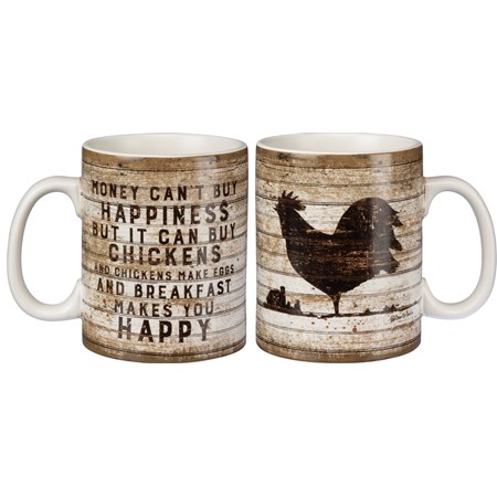 Mug - Buy Happiness But It Can Buy Chickens - 20 oz., 5.25" x 3.50" x 4.50" - Stoneware