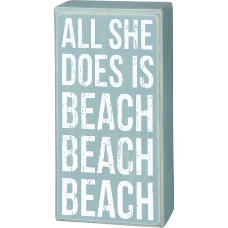 Box Sign - Beach Beach - 4" x 7.50" x 1.75" - Wood