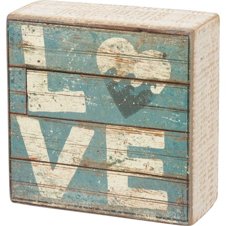 Box Sign - Love - 4" x 4" x 1.75" - Wood, Paper