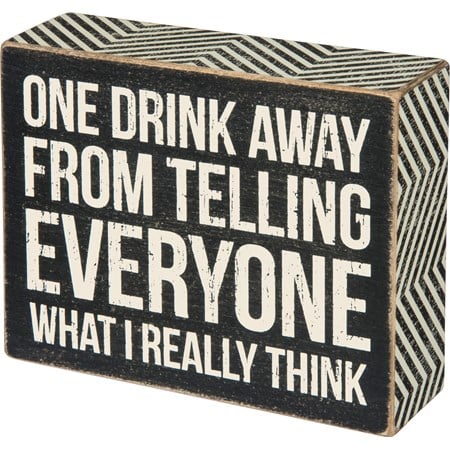 Box Sign - One Drink - 5" x 4" x 1.75" - Wood, Paper