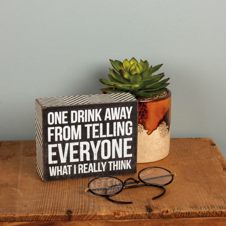 One Drink Box Sign - Wood, Paper