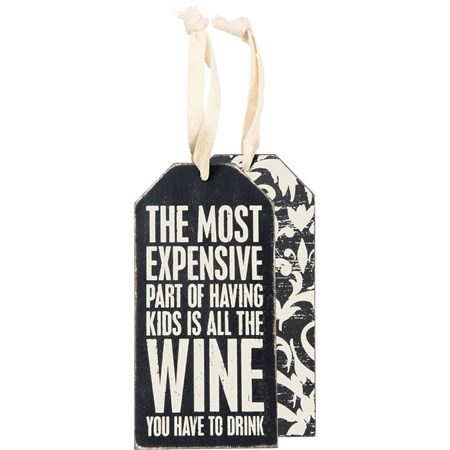 Bottle Tag - All The Wine - 3" x 6" - Wood, Cotton