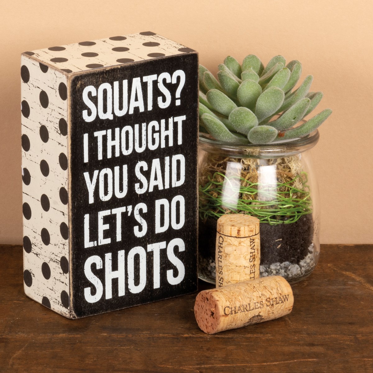 Squats? I Thought You Said Shots Box Sign - Wood