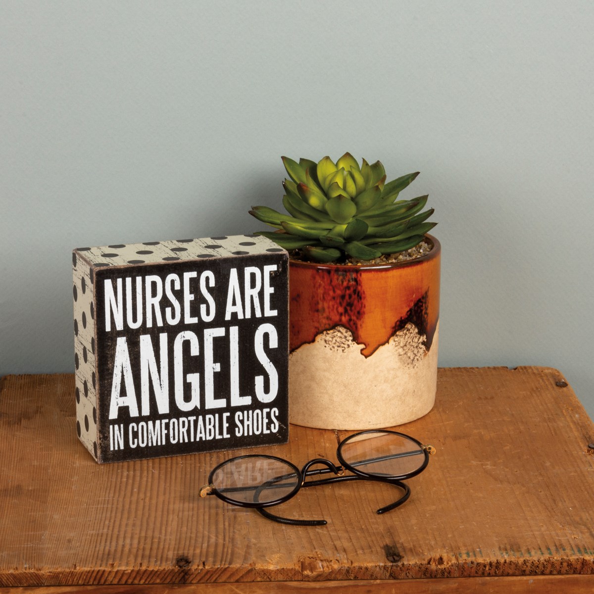 Box Sign - Nurses Are Angels - 4" x 4" x 1.75" - Wood, Paper