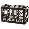 Box Sign - Happiness Starts - 4" x 2.50" x 1.75" - Wood, Paper