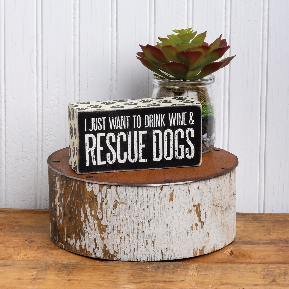 Box Sign - Rescue Dogs - 5" x 2.50" x 1.75" - Wood, Paper