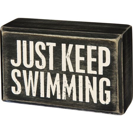 Box Sign - Keep Swimming - 4" x 2.50" x 1.75" - Wood