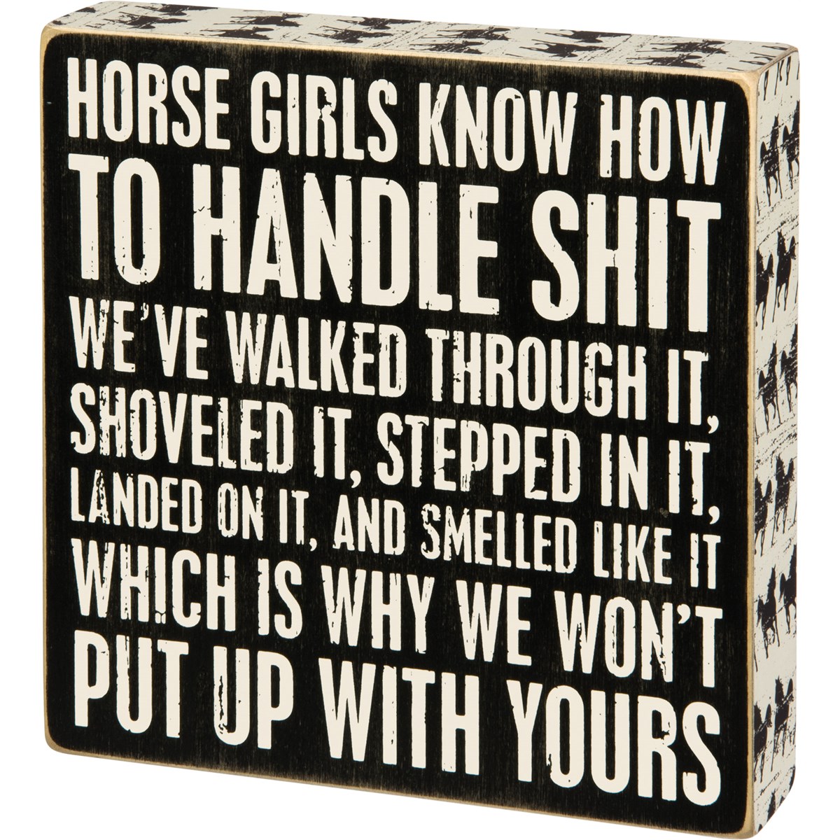Box Sign - Horse Girls - 8" x 8" x 1.75" - Wood, Paper