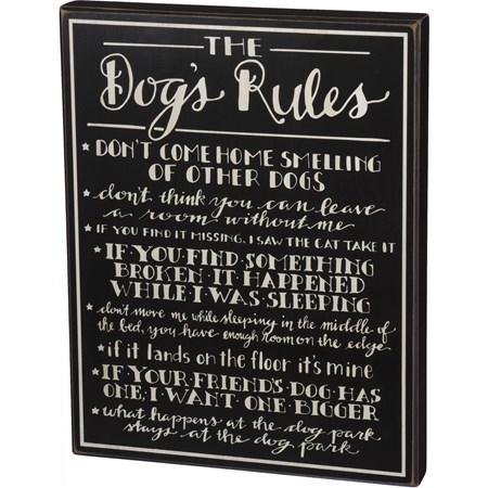 Box Sign - Dog's Rules - 13.25" x 17" x 1.75" - Wood
