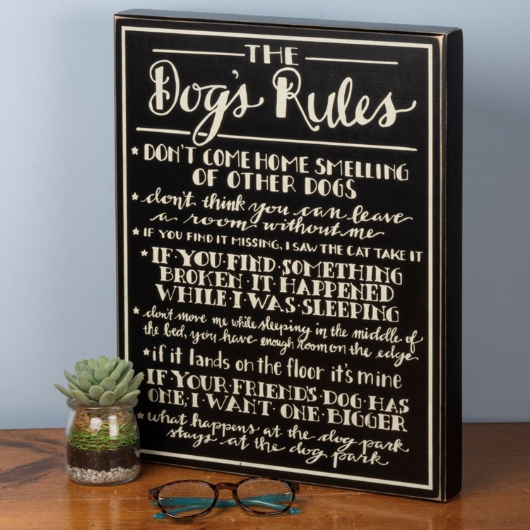 Dog's Rules Box Sign - Wood